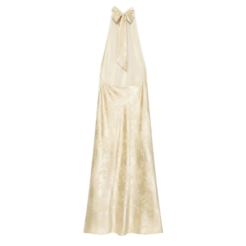 ZARA Luxury Jacquard Satin Halter Neck Dress
